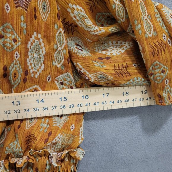 Taylor Layered Maxi Dress Size L Short Sleeve Geometric Ruffle Smocked Sheer - Picture 4 of 4